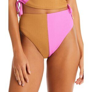 Sanctuary Swim Womens Bikini Bottoms High Rise Pink Aura & Brown Size S